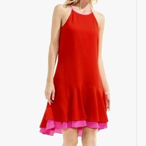 NWOT Vince Camuto Designer Color Block Halter Dress Red & Hot Pink Size Womens 4